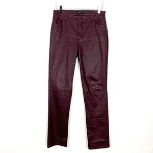 Lafayette 148 Coated Jeans Womens 6 Burgundy Mid Rise Straight Herringbone Print